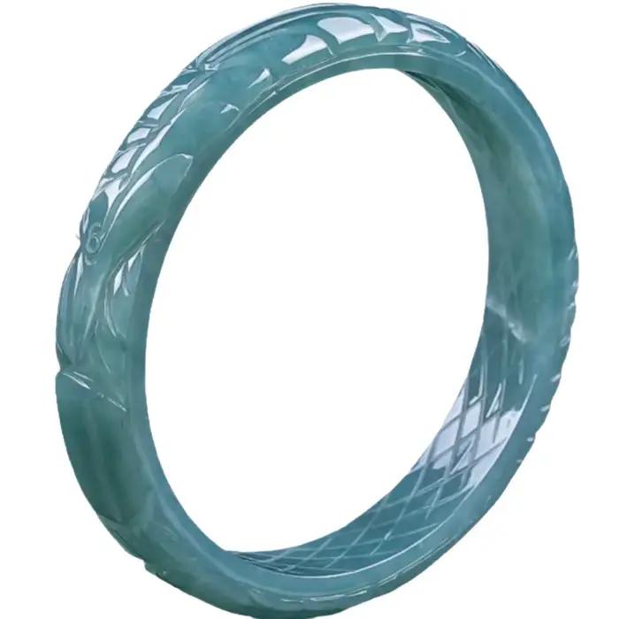 Bracelet en jadéite naturelle de qualité A, motif dragon et phénix sculpté, texture glace, bijou 3D unique, cadeau haut de gamme pour femme