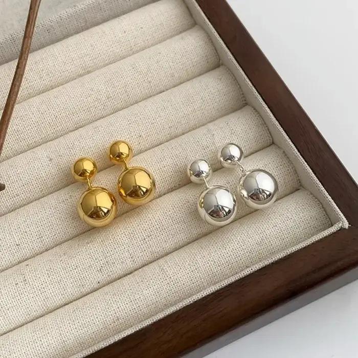 Boucles d'oreilles pendantes en forme de boule métallique pour femmes et filles