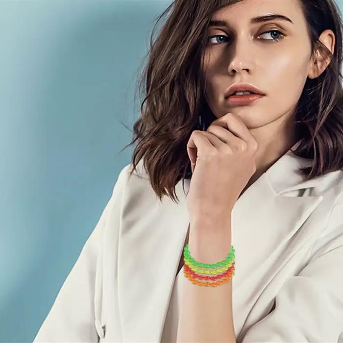 Ensemble collier et bracelet de perles connectées, néon coloré, chaîne de perles, breloque bohème, tour de cou structurels ent, 4 pièces, 8 pièces