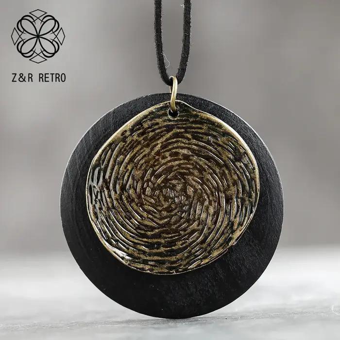 Vintage Chaînes Autour Du Cou Pendentifs Collier Bois Bijoux Fantaisie Pour Femmes Accessoires Colli