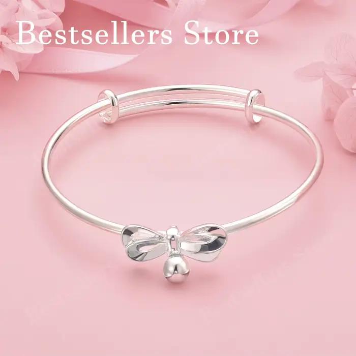 Bracelet ajustable en argent sterling 925 avec un élégant nœud et une clochette pour femmes, bijoux