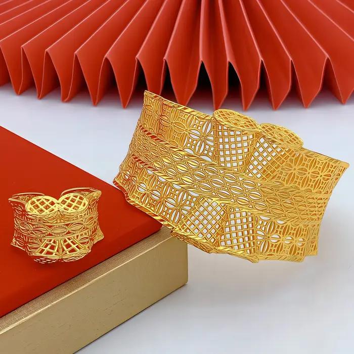 Bracelets et bagues plaqués or du Moyen-Orient pour femmes, bijoux de Dubaï, d'Inde, d'Afrique, de s