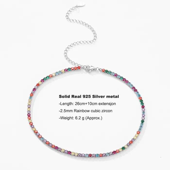 Ensemble de bijoux en argent sterling 925 avec arc-en-ciel de CZ pour femmes, collier et bracelet coloré, cadeau pour occasions spéciales
