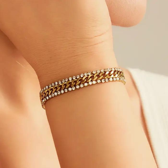 Bracelet de tennis en zircone cubique plaqué or 18 carats acier inoxydable design géométrique pour femmes occasions spéciales