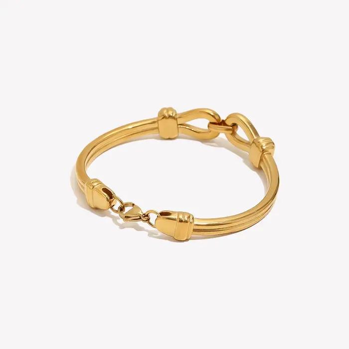 Bracelet côtelé à double nœud entrelacé E.B.belle en acier inoxydable 316L plaqué or 18 carats