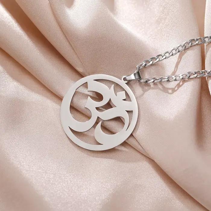 Ensemble collier et bracelet Dawapara Aum Om Ohm avec symboles sanskrits, pendentifs de guérison hindoues, bijoux spirituels en acier inoxydable