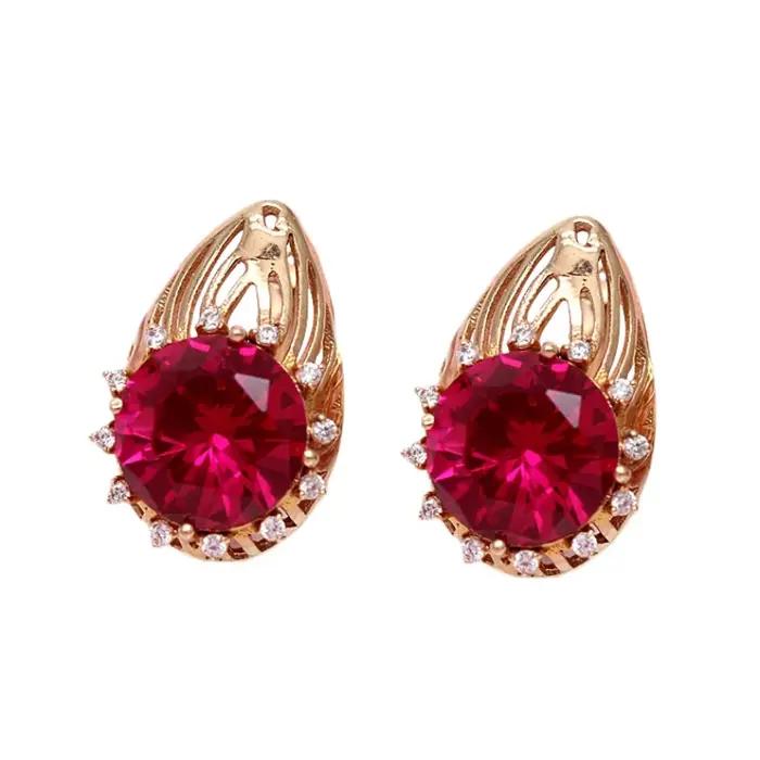 Boucles d'oreilles en cristal de rubis plaqué or violet pour femme