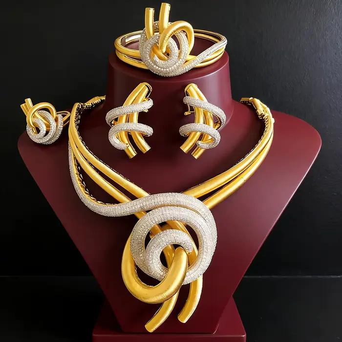 Ensemble de bijoux GODKI élégant en spirale, 4 pièces, plaqué or 18 carats, pour femmes, mariage, fête, zircon, bijoux de mariée indiens africains