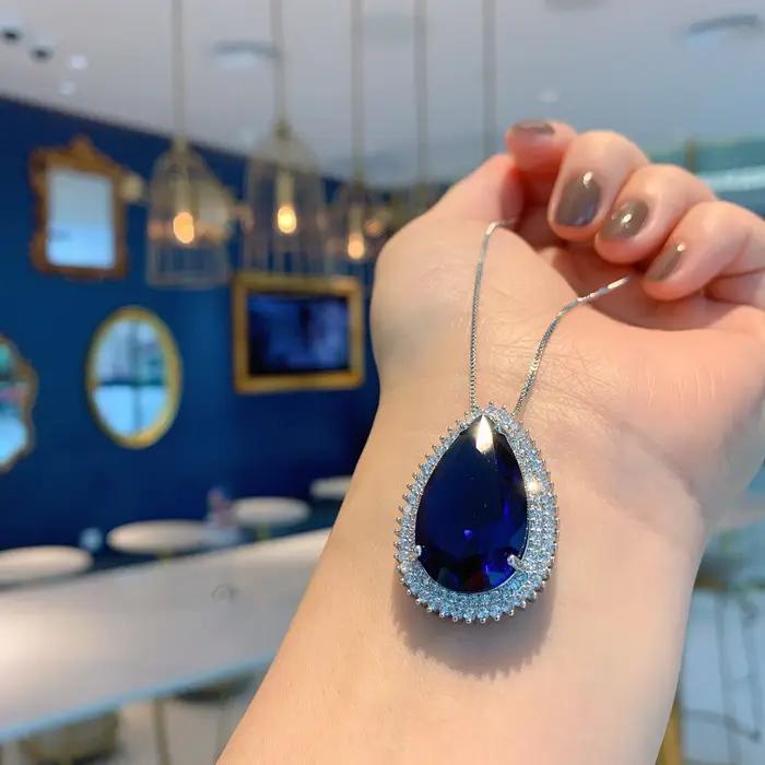 Parure de bijoux goutte d'eau en zircon et saphir élégante pour femmes mariage anniversaire cérémonie occasions spéciales