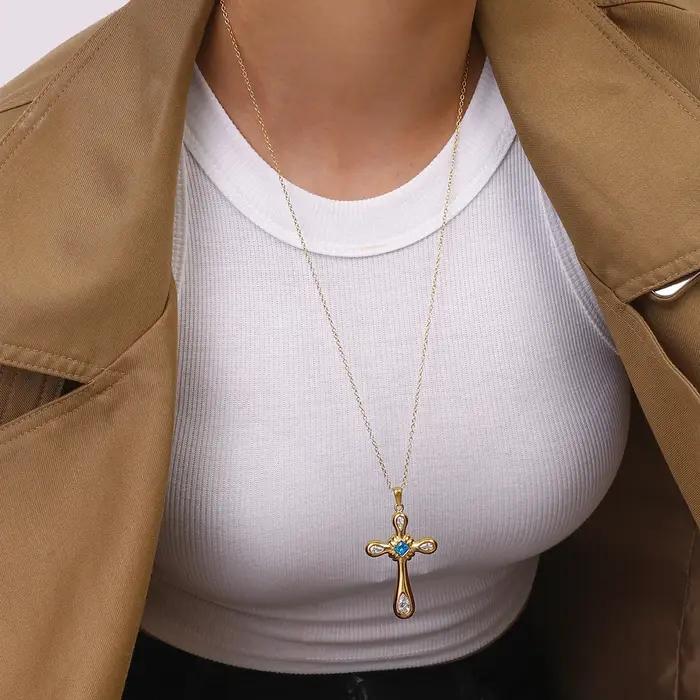 Yori – collier délicat avec pendentif croix en zircone cubique pour femmes