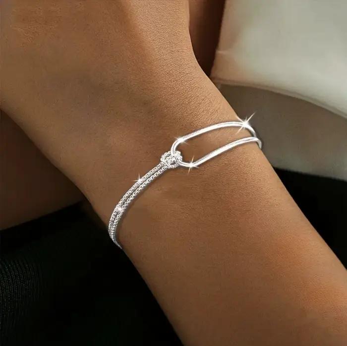 Bracelet Double couche en argent Sterling 925 pour femmes et filles