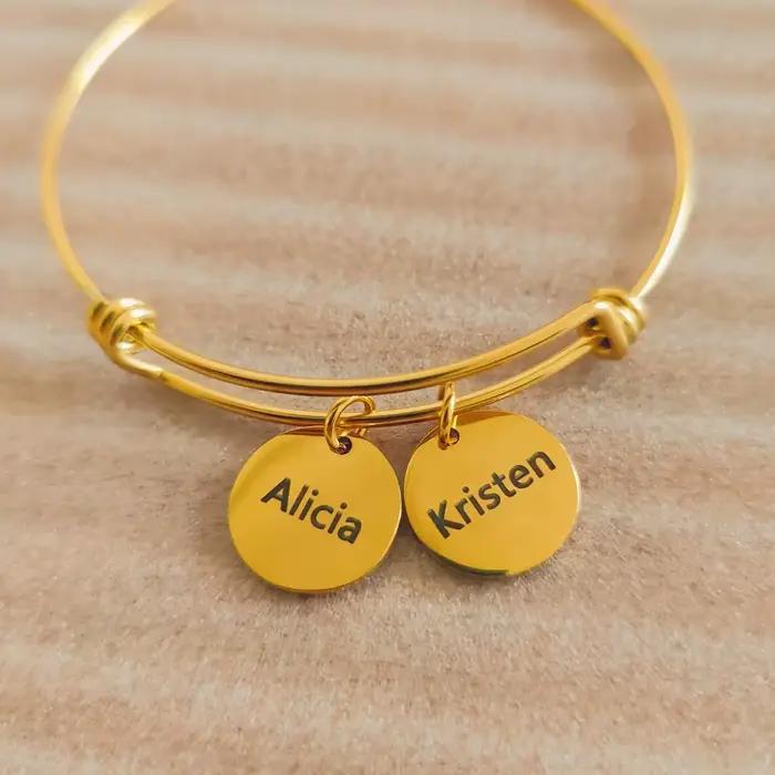 Bracelets personnalisés pour femmes, gravure personnalisée de 1 à 8 noms, pendentif rond, bracelet d'amitié en acier inoxydable, bijoux Pulsera Mujer