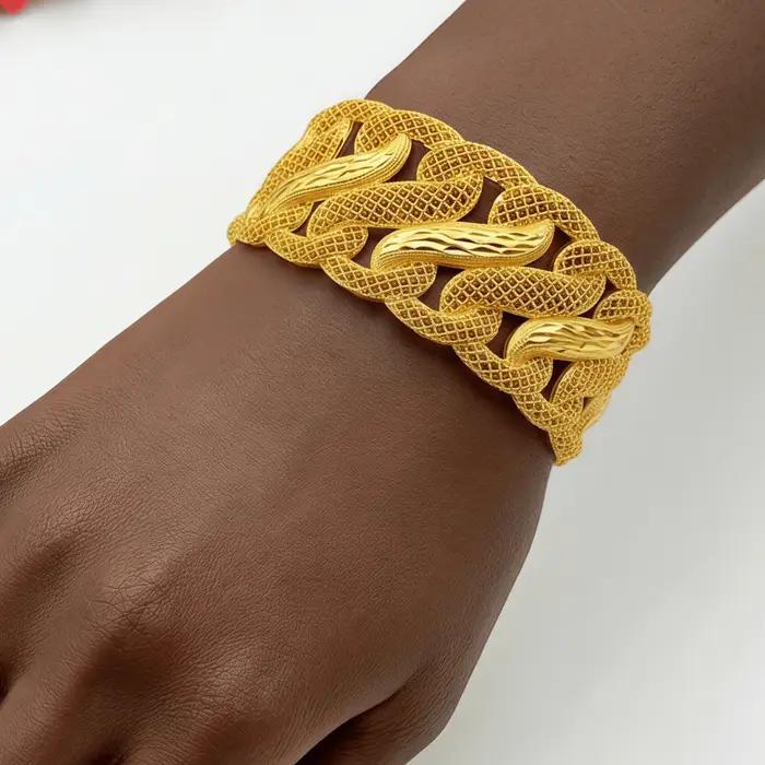 Bracelets et bagues plaqués or style éthiopien et arabe motifs floraux pour femmes occasions spéciales mariage