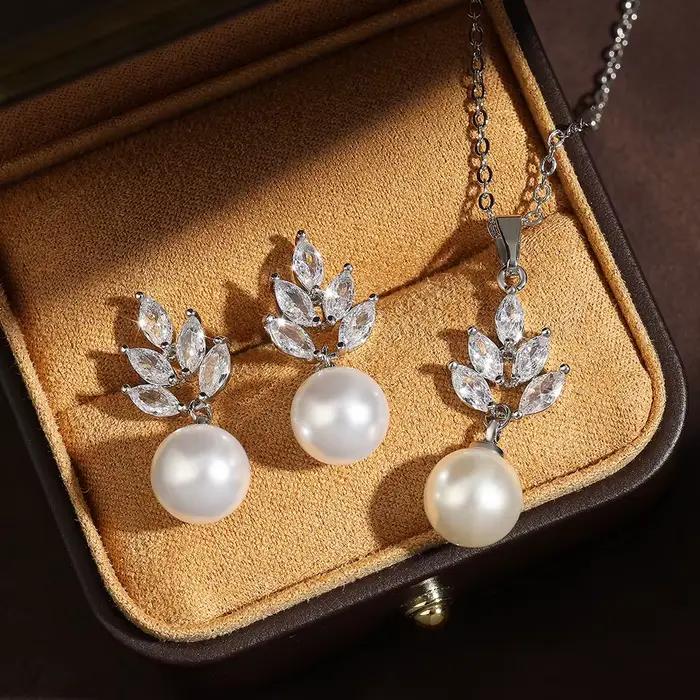 ZAKOL luxe zircone simulé perle boucles d'oreilles pendentif collier ensembles pour les femmes mode Ceystal élégant femmes bijoux de mariage