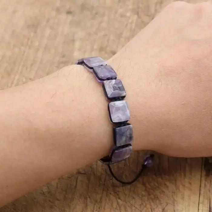 Bracelet tressé en pierre d'améthyste naturelle
