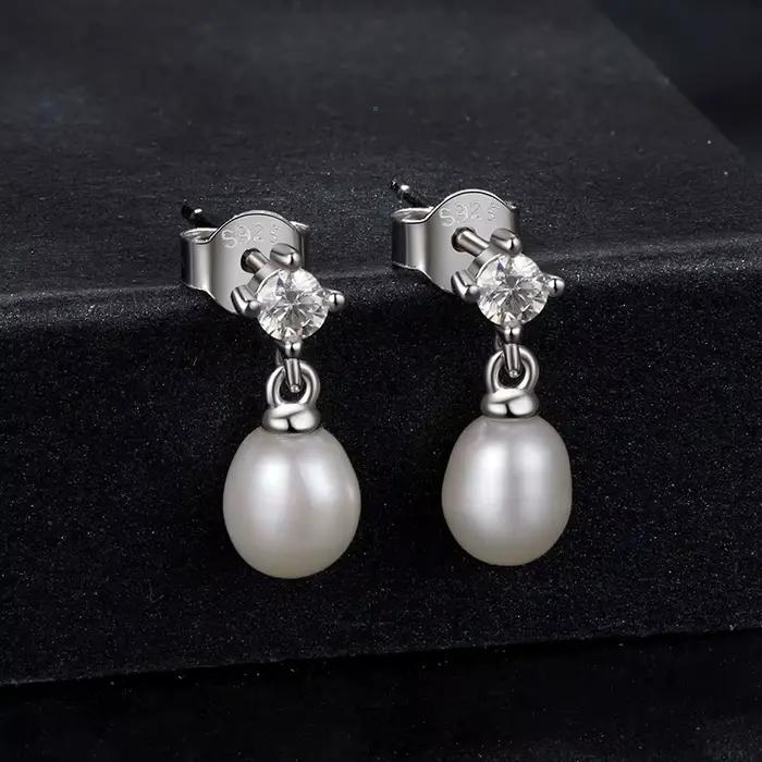 Bamoer – boucles d'oreilles en perles Moissanite, en argent Sterling 925, design unique avec pendentif en perles, certifiées, bijoux fins pour femmes