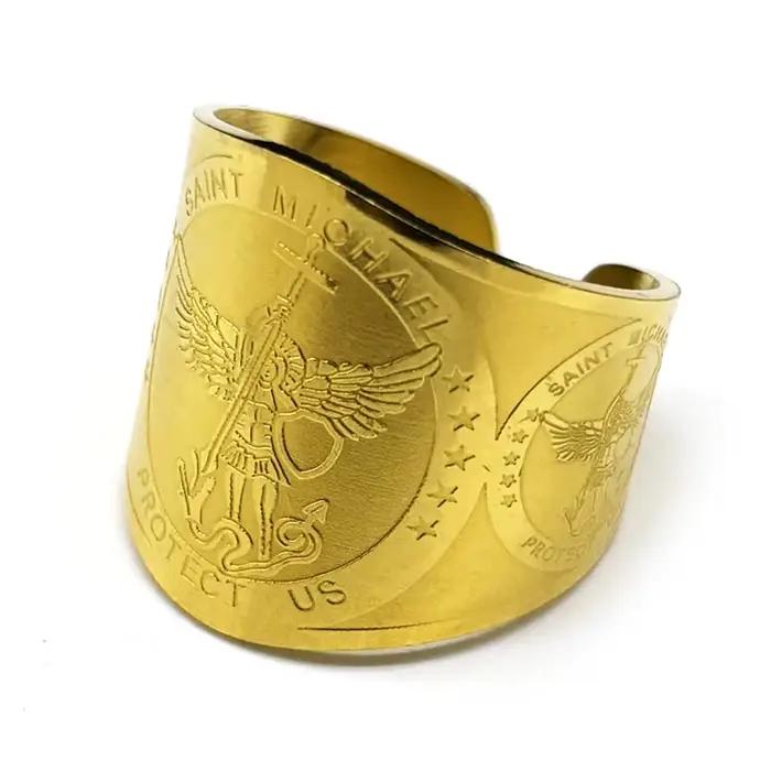 Bague Saint Michel ajustable en acier inoxydable plaqué or pour femmes et hommes, protection divine, bijou pour occasions spéciales