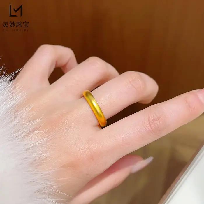 Bague Festive Cynlo pour Femme en Or 24K AU999 - Bague Cent Bénédictions en Or, Bande Lisse Style Chinois, Style Festival