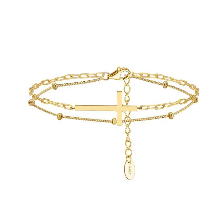 Bracelets de Tennis S925 Bracelet croisé chaîne plaquée or 14 carats réglable multicouches pour femmes
