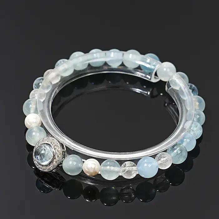 Miroir magique lumière bleue bijoux de haute qualité Bracelet en cristal aigue-marine naturelle