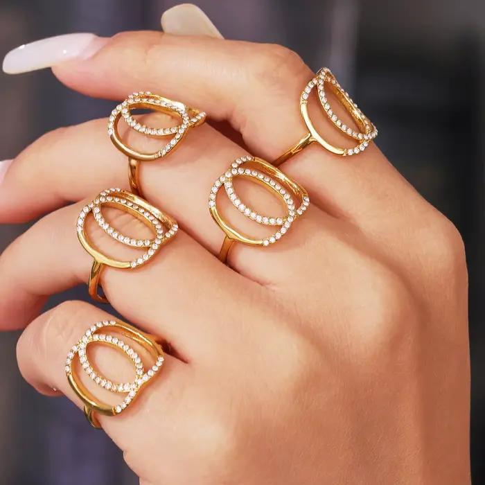 Double bague en argent doré et Zircon creux pour femmes