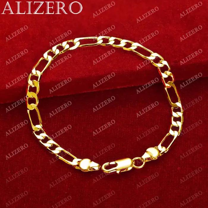 ALIZERO 925 argent Sterling 18K plaqué or 6MM Figaro chaîne Bracelet pour femmes hommes accessoires de mode charme bijoux cadeau