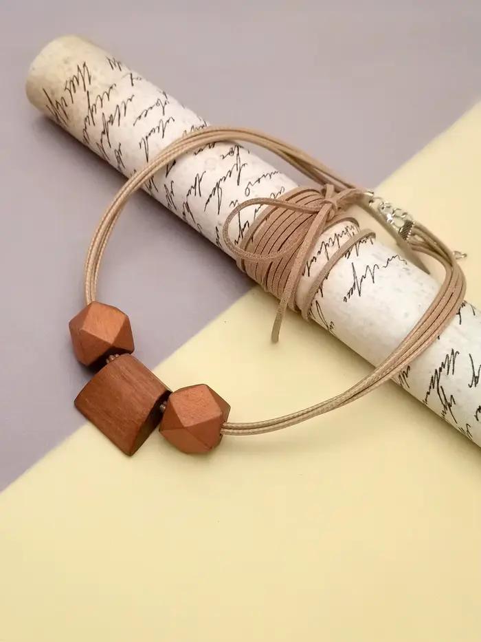 Collier minimaliste multi-brins pour femmes, avec perles géométriques en bois naturel, pendentif vintage Boho Chic, 03/Wear