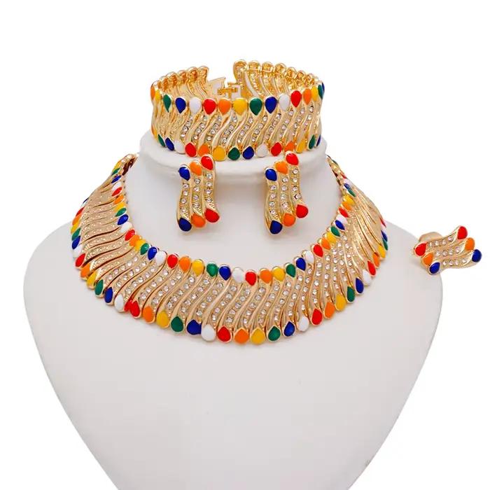 Ensemble de bijoux fins en perles africaines pour femmes, collier, bracelet, boucles d'oreilles, bague, cadeaux de mariage, patients de Dubaï, 2023
