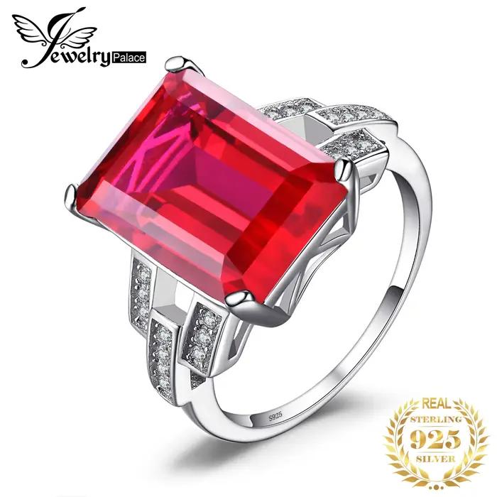 JewelryPalace 9.1ct rouge créé rubis 925 en argent Sterling Solitaire bague de fiançailles de mariag