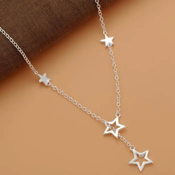 Collier en argent sterling 925 avec étoiles géométriques pour femmes bijoux de mariage classiques occasions spéciales