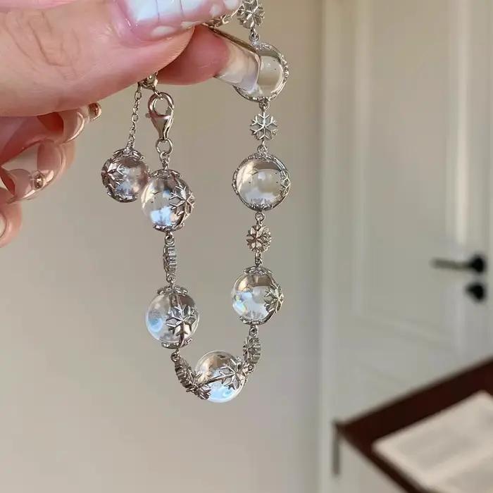 Inspiration incrustée de diamants, flocons de neige, cristal blanc, perles rondes, bracelets frais, exquis et doux, bijoux de mariage