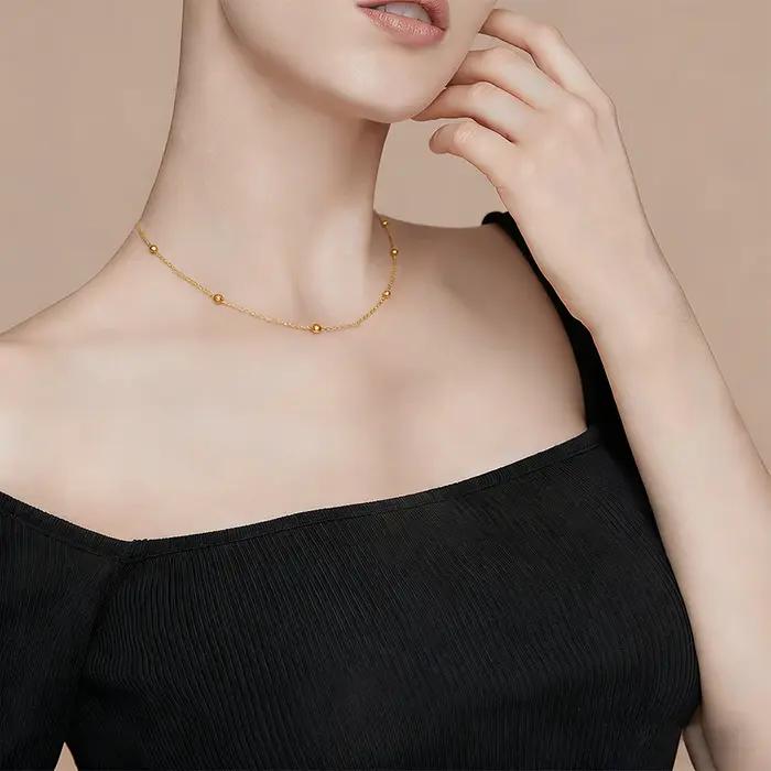 Amaxer Collier ras du cou simple en chaîne de perles or et argent pour femmes et filles