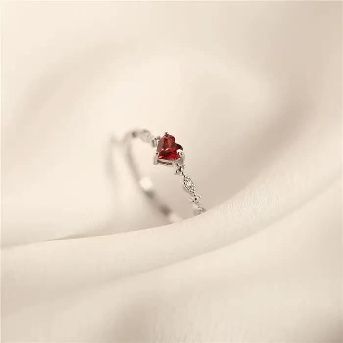 Bague d'amour rubis Simple en argent Sterling 925 plaqué or 14 carats pour femmes, anneau de queue à