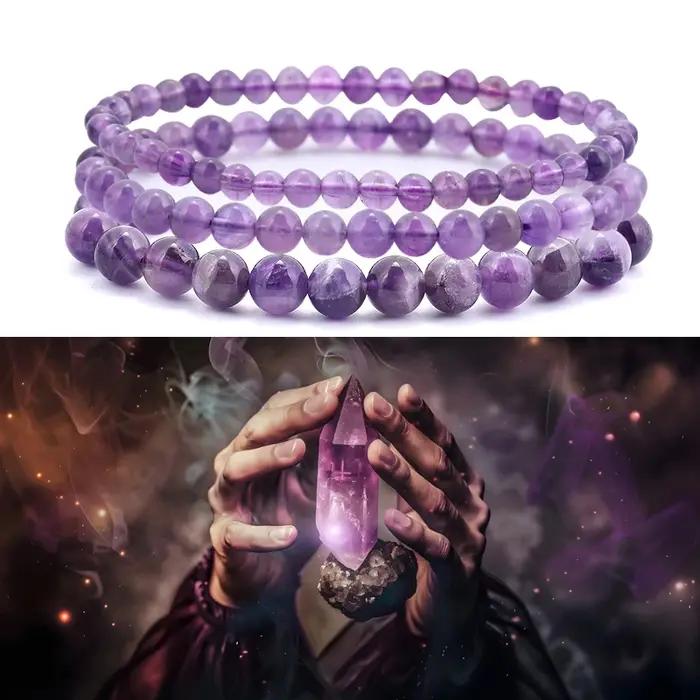 Bracelet améthyste 5A en véritables perles de cristal naturel