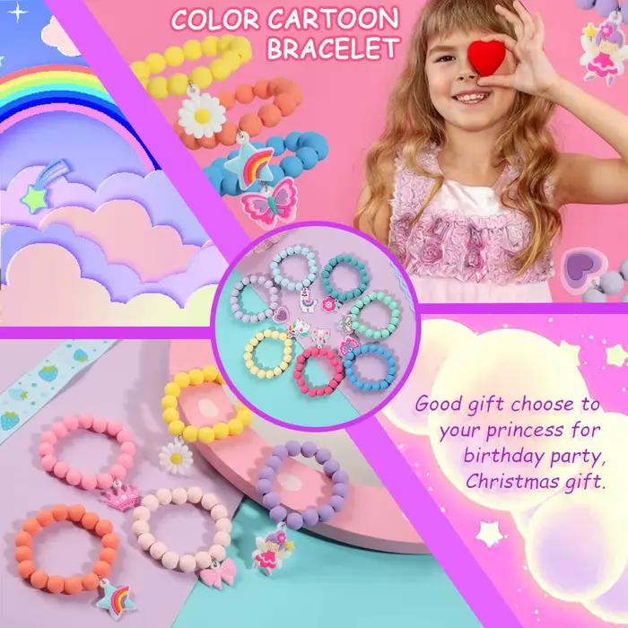 Bracelets elastiques perles princesse papillon licorne coeur fleur chateau filles mode occasions speciales
