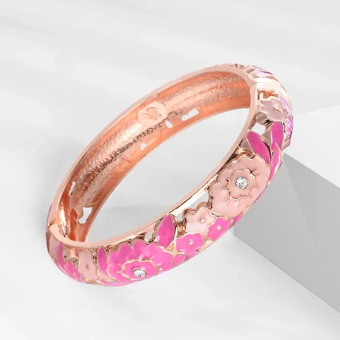 Bracelet en alliage de fleur de rose émaillée pour femmes romantique et mignon à offrir pour diverses occasions spéciales