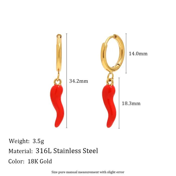 E.B.belle Boucles d'oreilles pendantes en forme de piment rouge pour femmes, en acier inoxydable pla