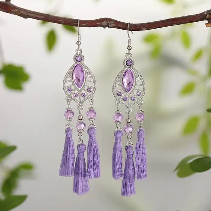 Boucles d'oreilles à pampilles en cristal de tempérament ethnique pour femmes
