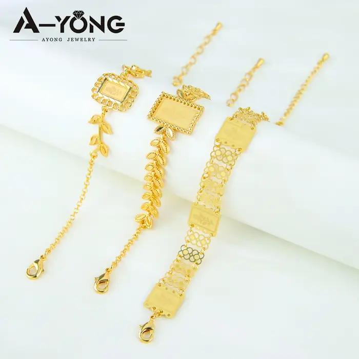 Bracelet en or plaqué or 21 carats mode arabe design feuille élégant chaînes à main pour femmes occasions spéciales traditionnel bijoux de mariage
