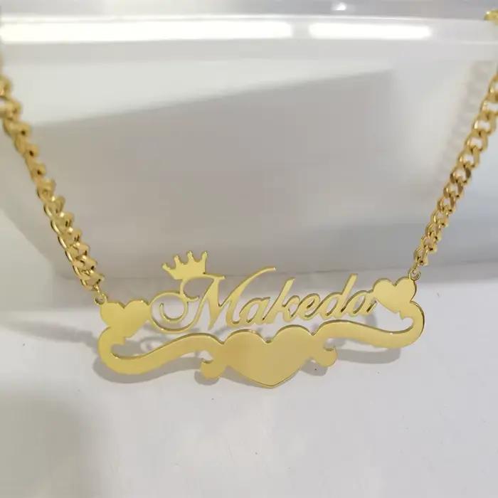 Collier Personnalisé avec Nom en Forme de Cœur pour Femme, avec Ruban en Acier Inoxydable, Couronne, Pendentif, Bijoux, Cadeaux pour Meilleurs Amis
