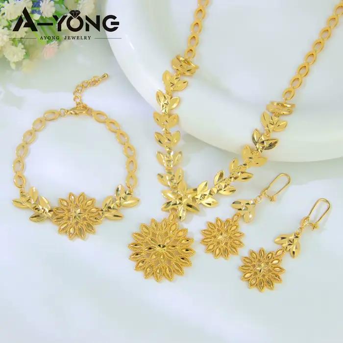 Ensemble de bijoux de mariage de luxe pour femmes, plaqué or 21 carats, dubaï, collier élégant, Brac