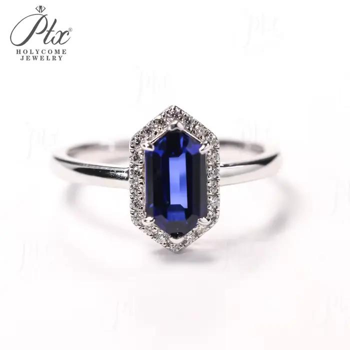 Bague bouclier Moissanite diamant rubis saphir hexagone 925 alliance en argent sterling bijoux pour femme Cadeaux