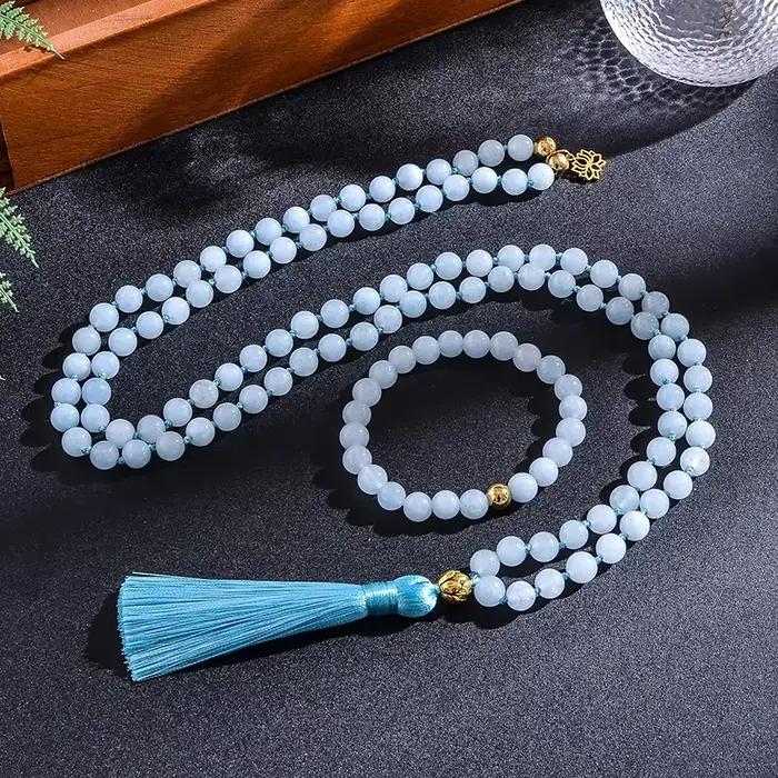 Aigue-marine 108 perles Mala pour hommes et femmes