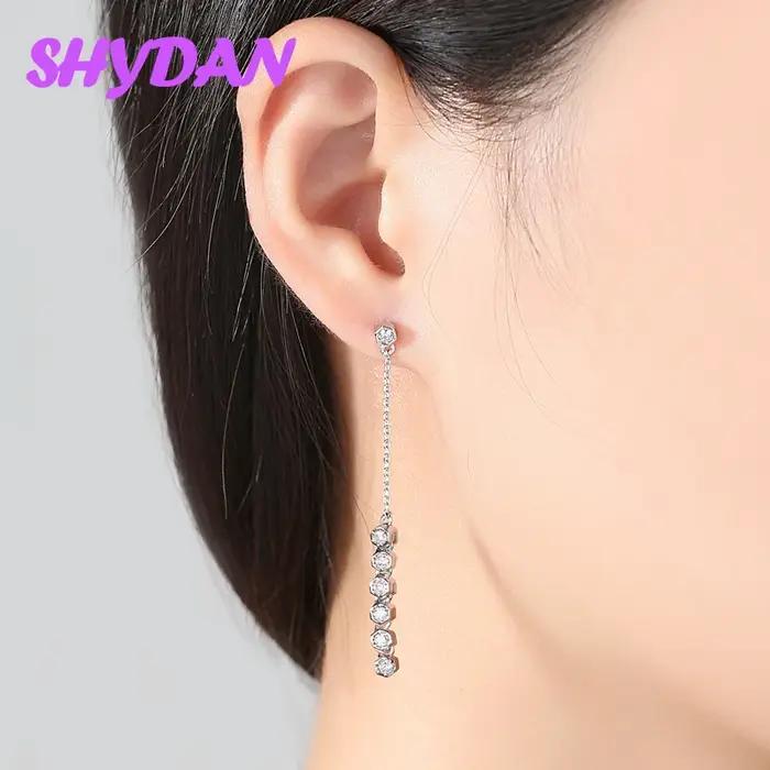 Boucles d'oreilles pendantes à longues chaînes en argent sterling 925 et zircon SHYDAN pour femmes