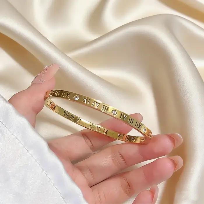 Bracelet jonc de luxe en acier inoxydable plaqué or pour femme, accessoire de mode, cadeau fête des
