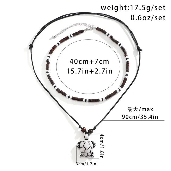 Chaîne de corde et de perles Vintage avec pendentif tortue pour femmes