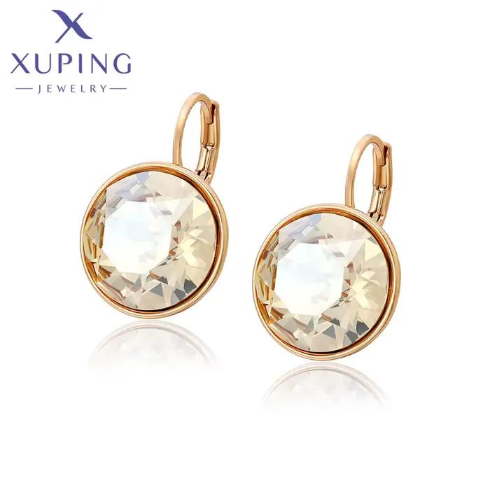 Bijoux Xuping, nouveaux charms élégants et tendance, boucles d'oreilles rondes en cristal, boucles d'oreilles couleur or pour femmes, cadeau de bijouterie