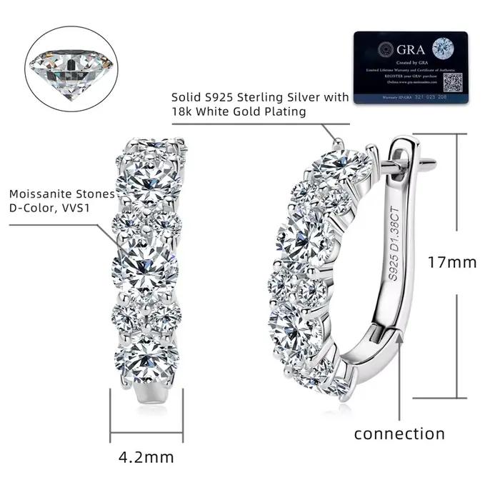 OXTAO avec ensembles de bijoux certifiés, vente en gros, colliers et boucles d'oreilles en diamant Moissanite scintillant, cadeau de luxe, argent 925 véritable pour femmes