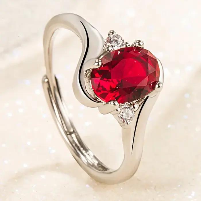 Nouvelle bague en argent sterling S925 avec rubis sang de pigeon, réglable, bijou de fiançailles lux