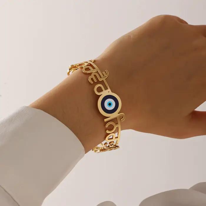 Bracelet œil du diable Punjabi Sikhism, en acier inoxydable 18 carats, cristal de glace, zircone, ca